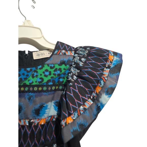 KENZO x H&M Jacquard Ruffle Sleeve Blouse Size 6 - Picture 3 of 5